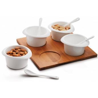 comprar SET BOWLS CON CUCHARA SOBRE BASE DE MADERA 